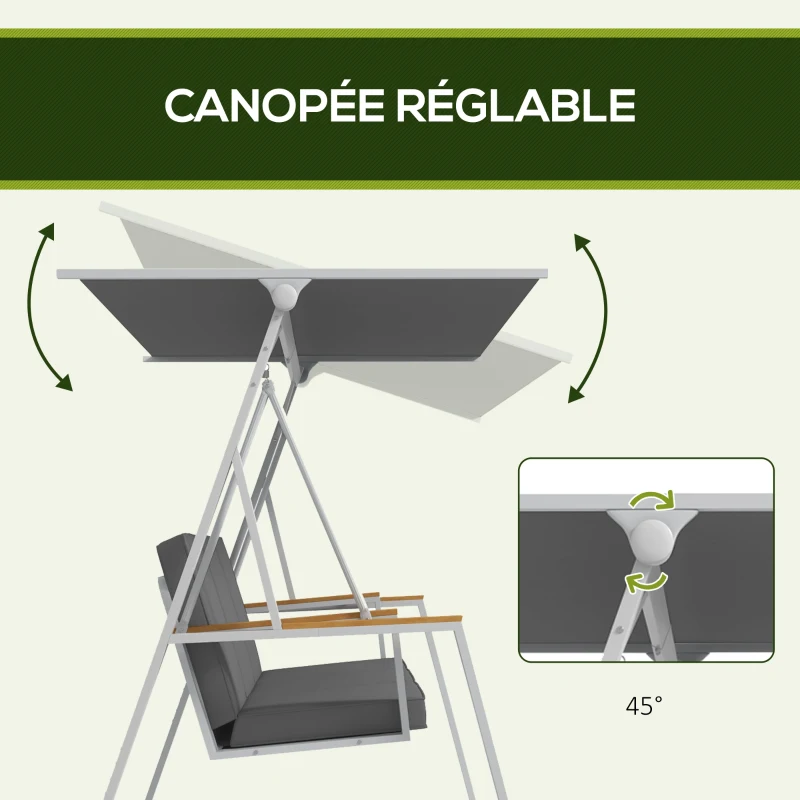 Outsunny Balancelle de jardin 3 places avec toit inclinaison réglable matelas fourni dim. 205L x 130l x 175H cm gris foncé