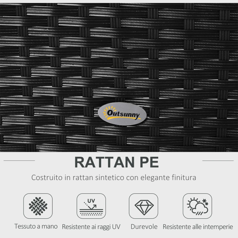 Outsunny Divano da Esterno in Rattan, Set 5 Pezzi con Pouf, Salottino per il Giardino Nero e Bianco 96cmx 68cmx 65cm