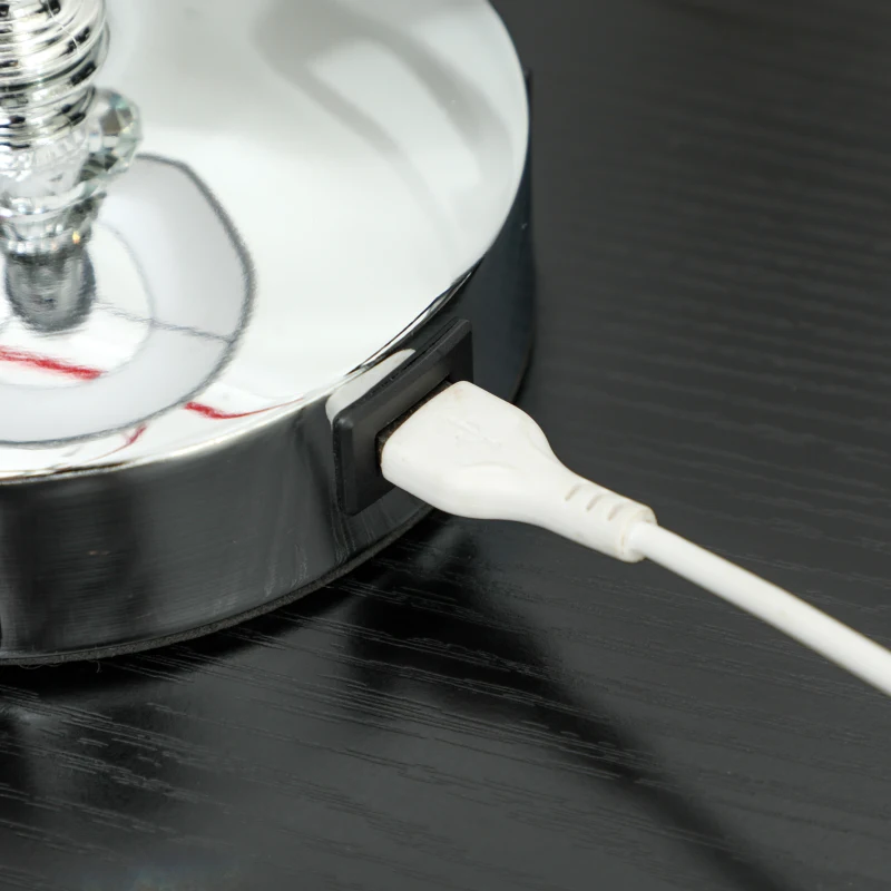 HOMCOM Lampada da Tavolo con Cristalli e Porta USB, in Metallo, Vetro e Poliestere, Ø23x45 cm, Bianco e Argento