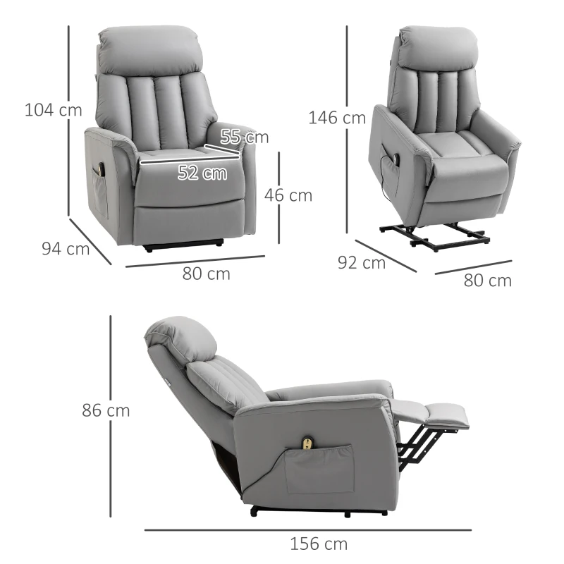 HOMCOM Aufstehsessel Relaxsessel Fernsehsessel, inkl. Kabelfernbedieung, 1 Seitentasche, 80 x 94 x 104 cm, Grau(m-3)