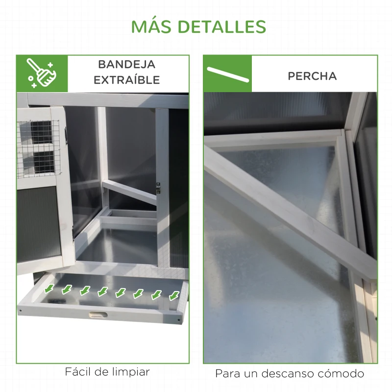 PawHut Gallinero Exterior Madera con Corredor Techo Abatible y Bandeja Extraíble Jaula para Gallinas Animales Pequeños Pollo 160x75x80cm