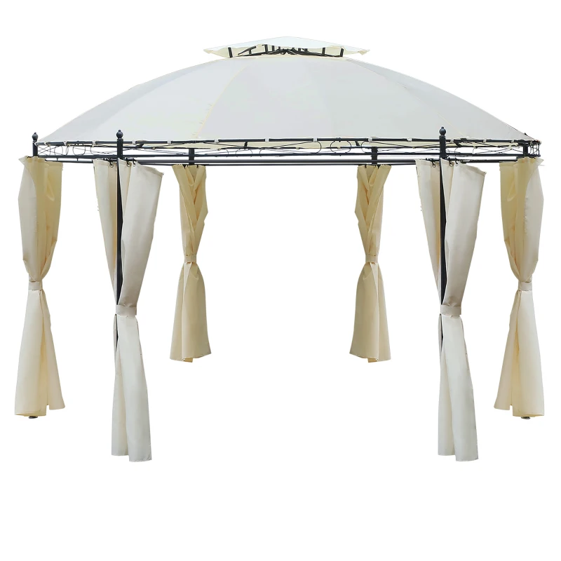 Outsunny Gazebo da Giardino Rotondo con Doppio Tettuccio, Cinghie e Tende, Ø3.5x2.8m, Bianco