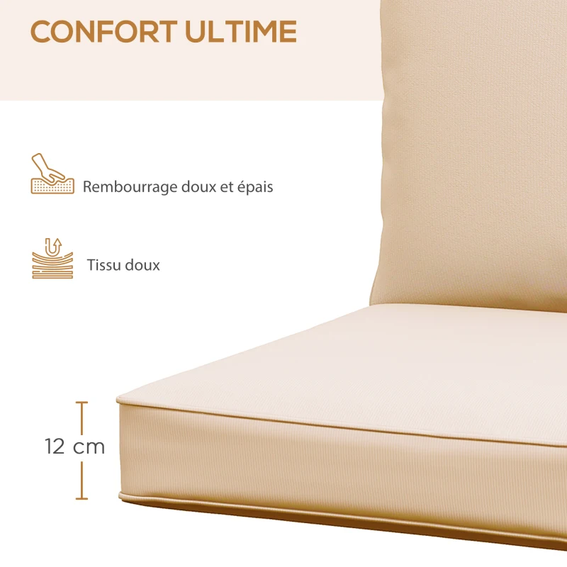 Outsunny Lot de 2 coussins matelas assise dossier pour chaise de jardin chaise longue intérieur et extérieur polyester beige