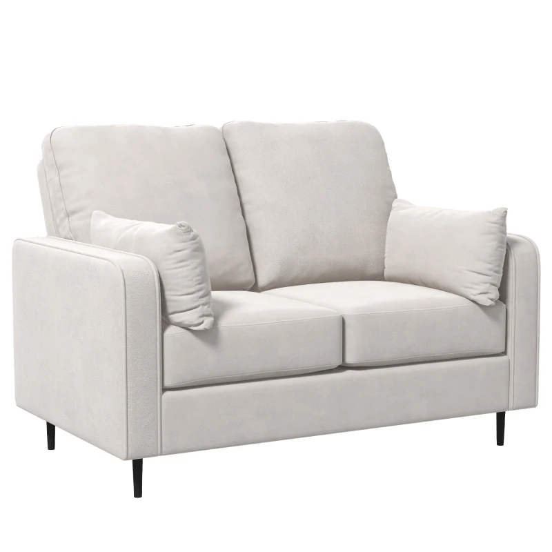 HOMCOM Canapé 2 places style contemporain avec 2 coussins supplémentaires piètement acier noir revêtement aspect velours beige
