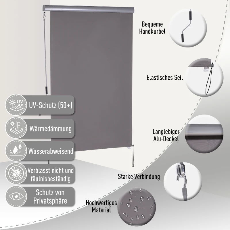 Outsunny Senkrechtmarkise Balkonmarkise Vertikalmarkise Windschutz Seitenrollo Sichtschutz mit Handkurbel Polyesterstoff+Aluminium Grau 200 x 120 cm