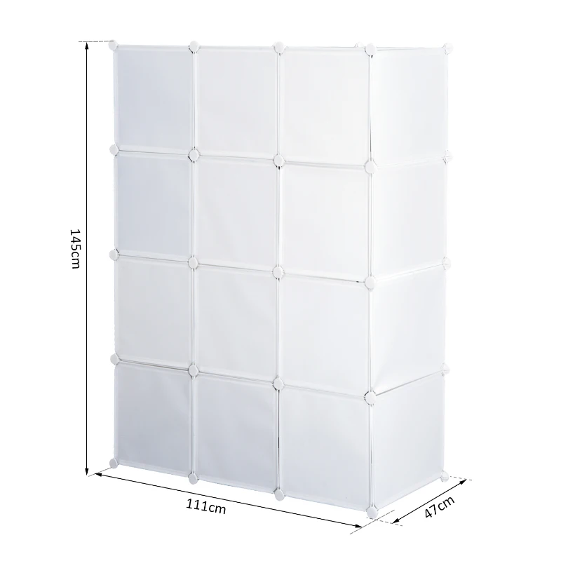 HOMCOM Armoire penderie Modulable Multi-rangements 10 cubes + 2 étagères + Autocollants décoratifs 111L x 47l x 145H cm en Plastique Blanc