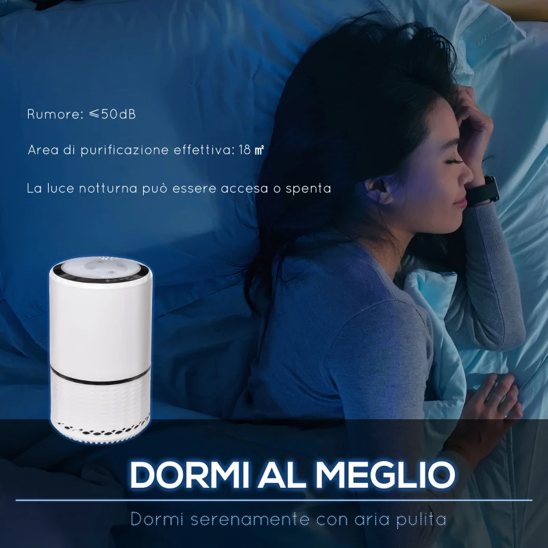 HOMCOM Purificatore d'Aria con Filtro HEPA Carbone Attivo, 3 Velocità Regolabili, Area coperta 18㎡, per Polvere, Fumo, Odori, Polline