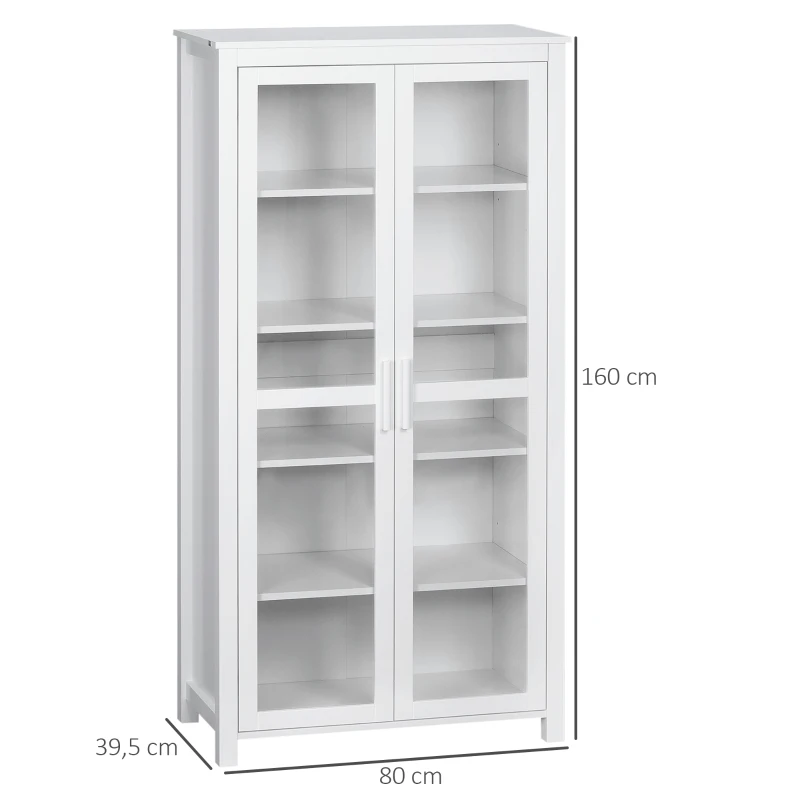 HOMCOM Küchenschrank, 4 Regale, 2 Glastüren, 80 cm x 39,5 cm x 160 cm Weiß