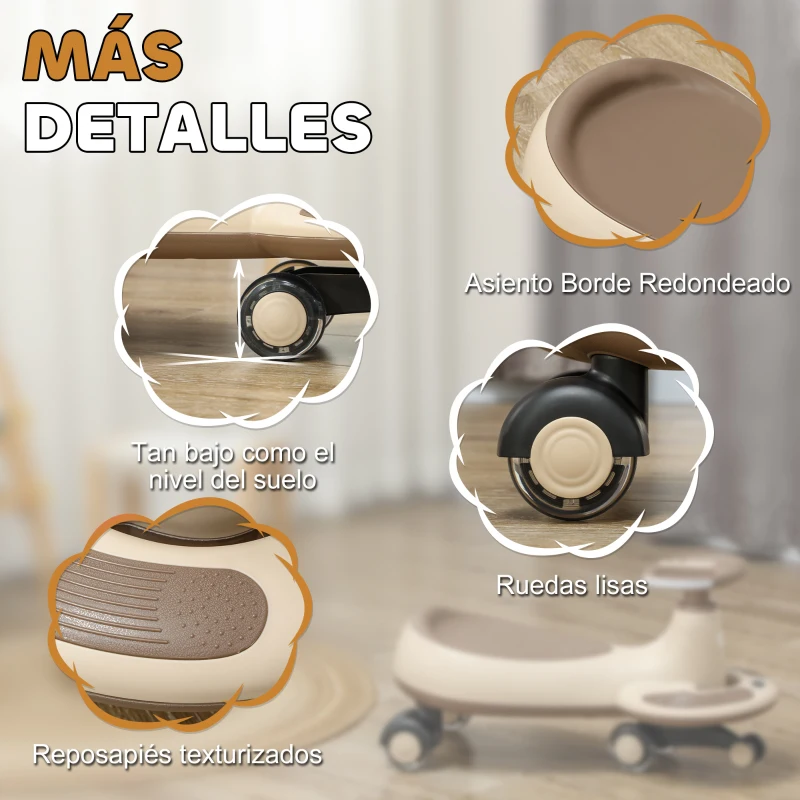 AIYAPLAY Correpasillos Wiggle con Cuerda de Tracción para Padres Música Luz y Espacio de Almacenamiento 69x31x69 cm Caqui