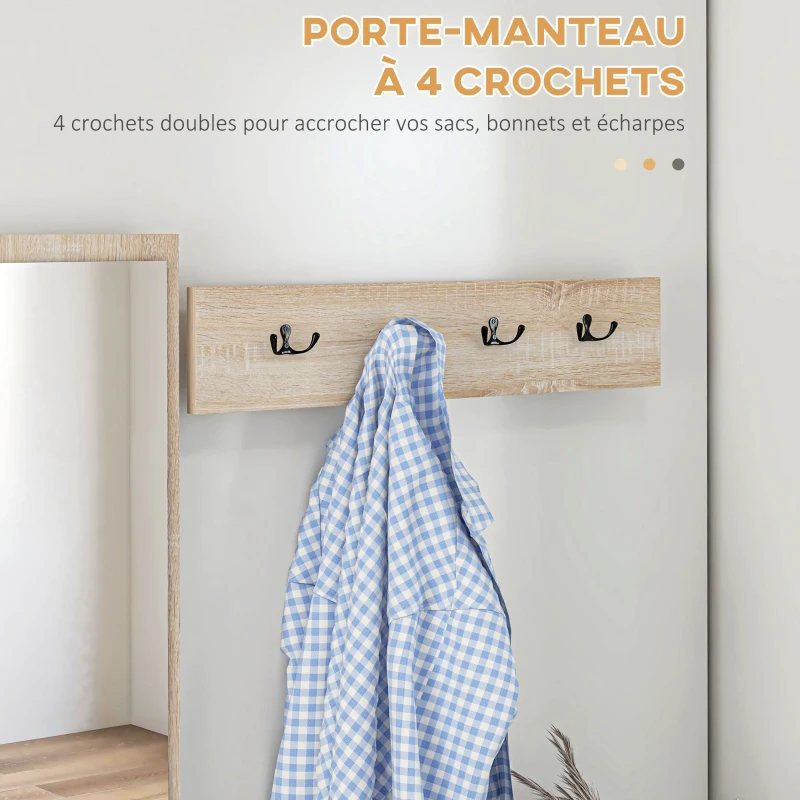 HOMCOM Ensemble 3 en 1 meuble d'entrée design contemporain meuble chaussures, miroir et panneau porte-manteau acier noir