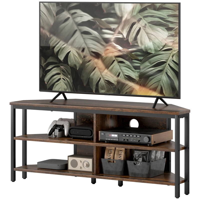 HOMCOM Industrial-Style Corner TV Unit - Black/Brown
