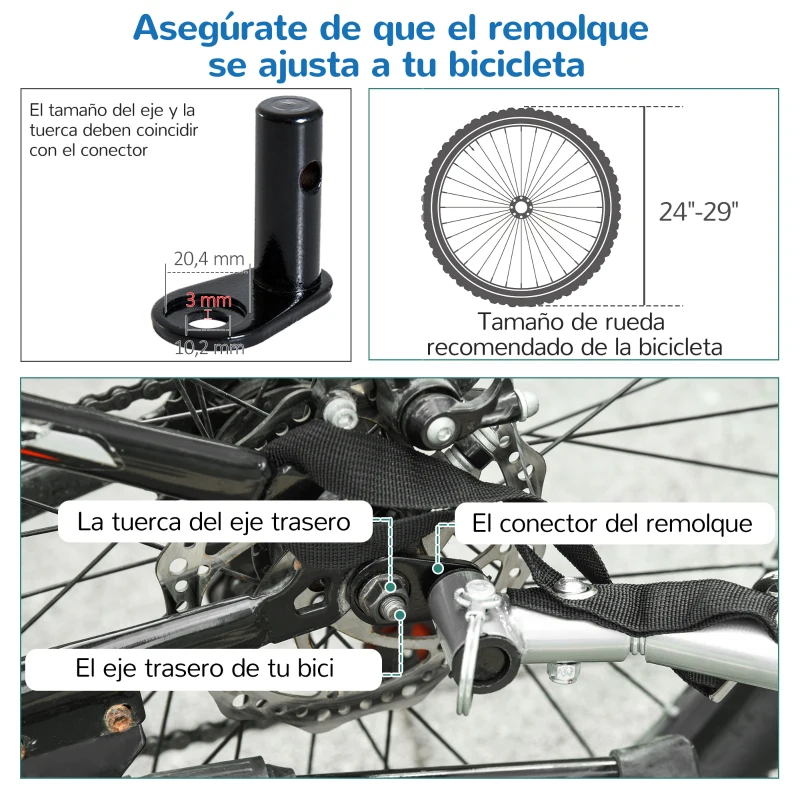 HOMCOM Remolque Infantil para Bicicleta 2 PLAZAS Rueda Giratoria 360° y Amortiguadores CON BARRA COLOR Azul