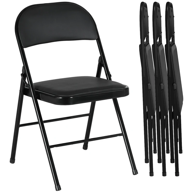 HOMCOM 4er-Set Klappstühle, Tragbare Bürostühle, Metallbeine, Faltstuhl für Büro, Empfang, Wartezimmer, Kunstleder, Schwarz