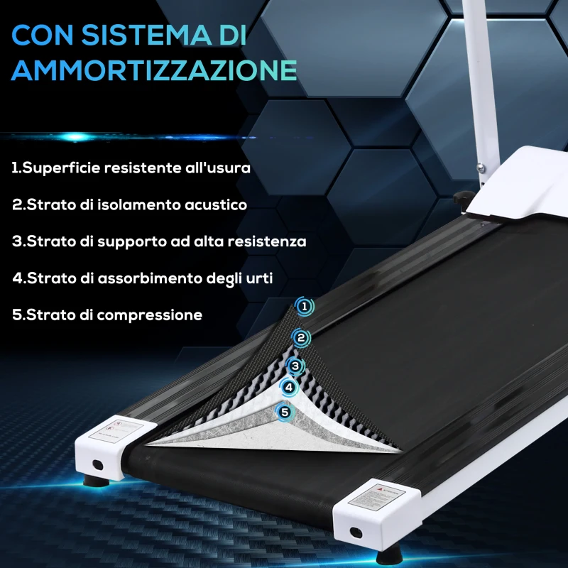 HOMCOM Tapis Roulant Elettrico Pieghevole per Allenamento a Casa o in Ufficio con Schermo LCD, 500W, Velocità Max 10km/h