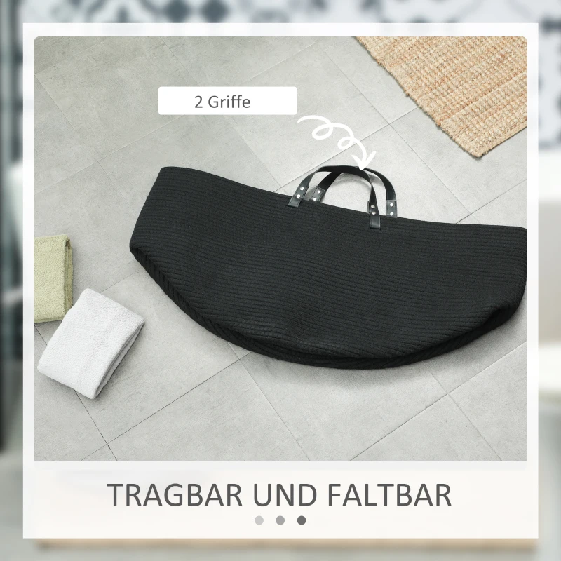 HOMCOM Wäschesack, 88L, tragbar, faltbar, Kunstledergriffe, Baumwolle, Ø56 x 35,5H cm, Schwarz