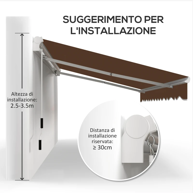 Outsunny Tenda da Sole per Esterno Avvolgibile a Manovella in Metallo e Alluminio, 4x2.5m, Rosso Ruggine