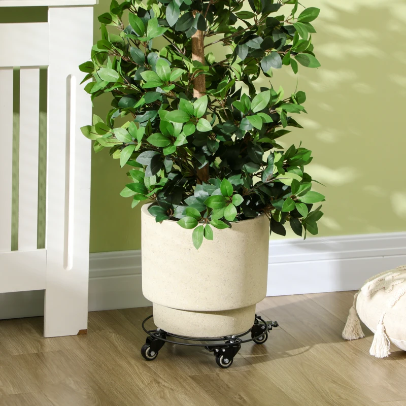 Outsunny Carrello Sottovaso con Ruote Ø30cm in Metallo con Ruote Girevoli e Freno, Nero