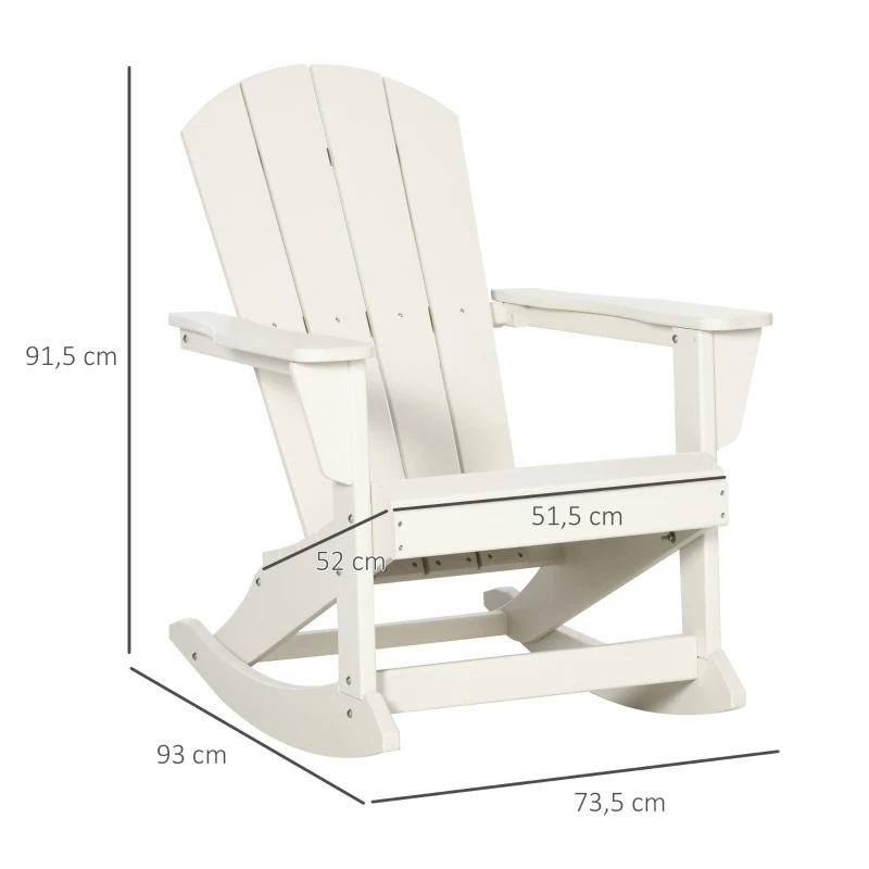 Outsunny Silla Mecedora de Jardín Estilo Adirondack de HDPE para Balcón Terraza Patio Carga 120 kg 73,5x93x91,5cm Blanco