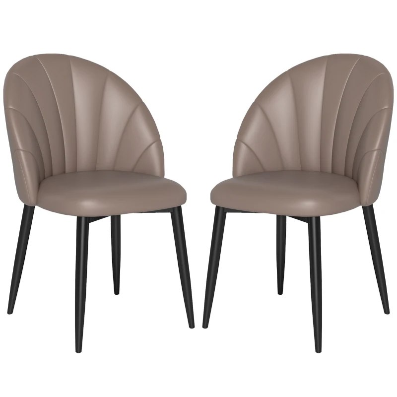 HOMCOM Set 2 Sedie da Pranzo in Pelle PU con Gambe in Metallo e Schienale a Conchiglia, Marrone