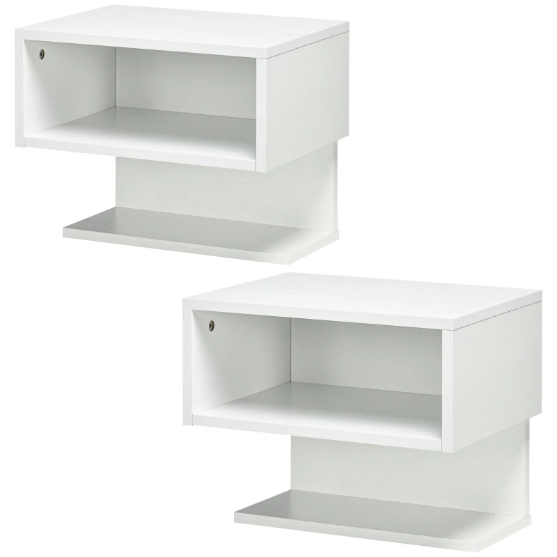 HOMCOM Lot de 2 tables de chevet murales - étagère, niche, plateau - blanc