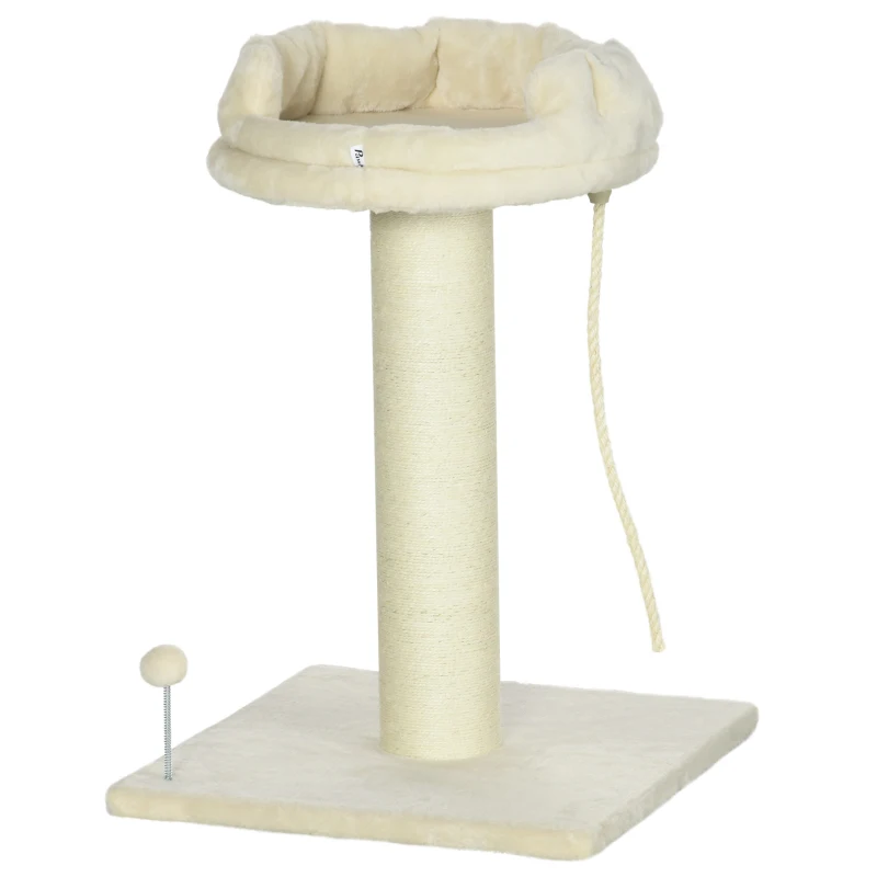 PawHut Cat Tree, with Sisal Wrapped Scratching Post - Cream