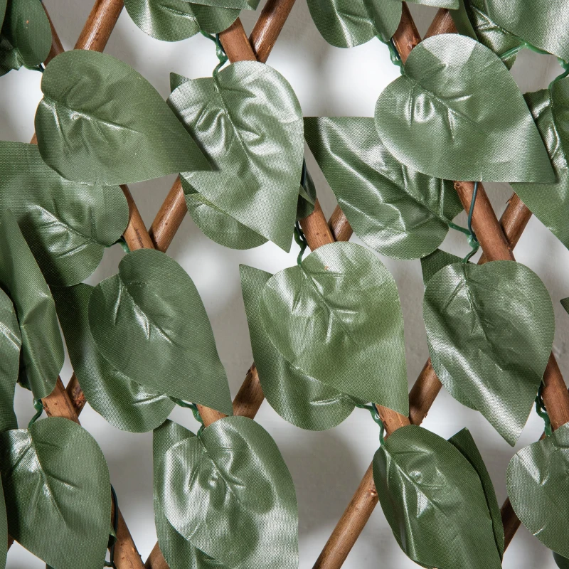 Outsunny Finta Siepe 8 Pezzi Parete Verde Estensibile per Esterni, in Legno e Poliestere, 200x100cm