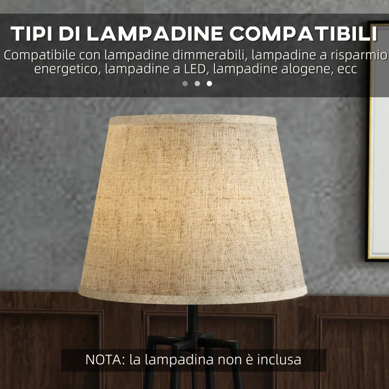 HOMCOM Lampada da Terra a 2 Ripiani in Metallo e MDF con Paralume in Tessuto, Ø42x166 cm, Nero e Marrone