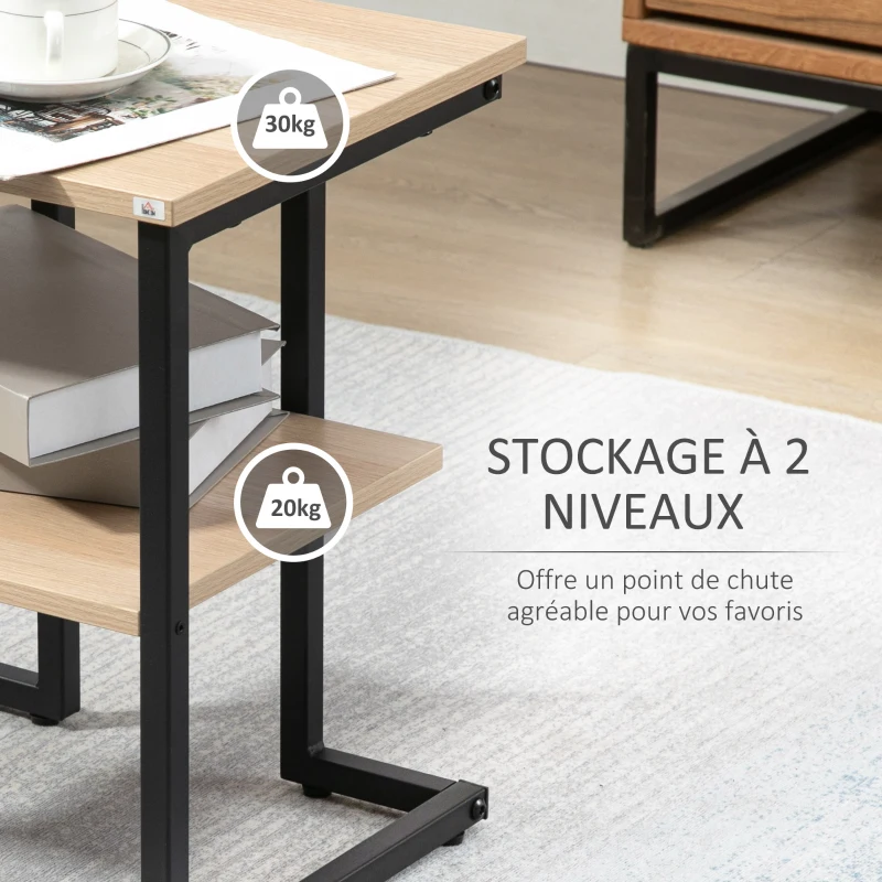 HOMCOM Table d'appoint guéridon avec 2 plateaux en métal et panneaux de particules - dim. 45L x 35l x 48H cm