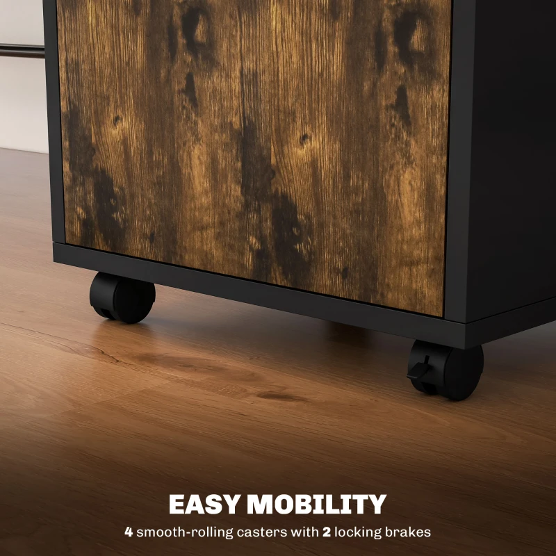 HOMCOM 60cm Filing Cabinet with Drawer, Open Shelf, Metal Handles and 4 Wheels, Office Home Organiser Mobile Printer, Rustic Brown