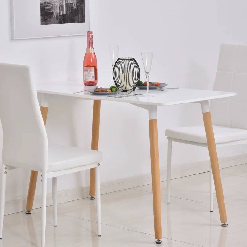 HOMCOM Scandinavian Style Dining Table w/ Wood Legs Adjustable Feet Elegant Home Office Dining Clean Stylish White
