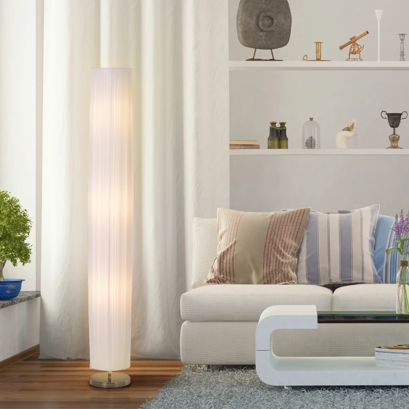 HOMCOM Stehlampe Wohnzimmer Schlafzimmer Standleuchte Stehleuchte Edelstahlboden Textillampenschirm 40 W rund weiß + silber Ø 20 x 160 cm