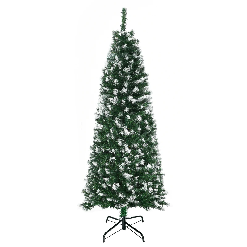 HOMCOM 5FT Tall Prelit Pencil Slim Artificial Christmas Tree with Realistic Branches, 250 Colourful LED Lights and 408 Tips, Xmas Decoration, Green
