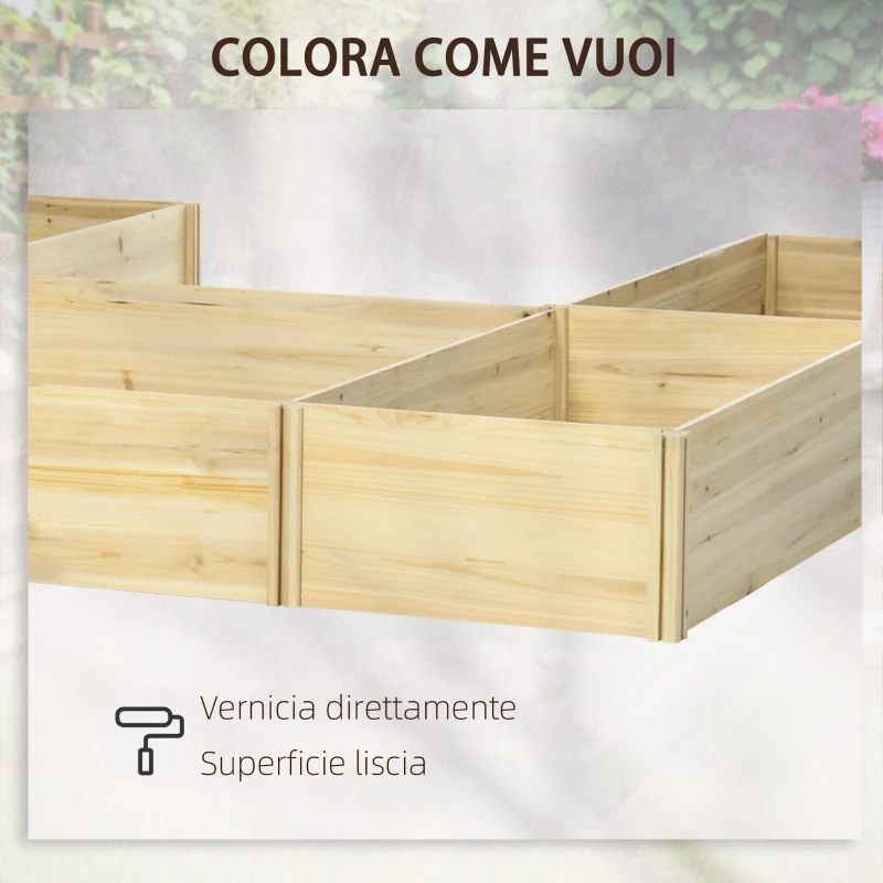 Outsunny Fioriera da Esterno 5 Pezzi componibili a Fondo Aperto in Legno di Abete, 230x230x28 cm