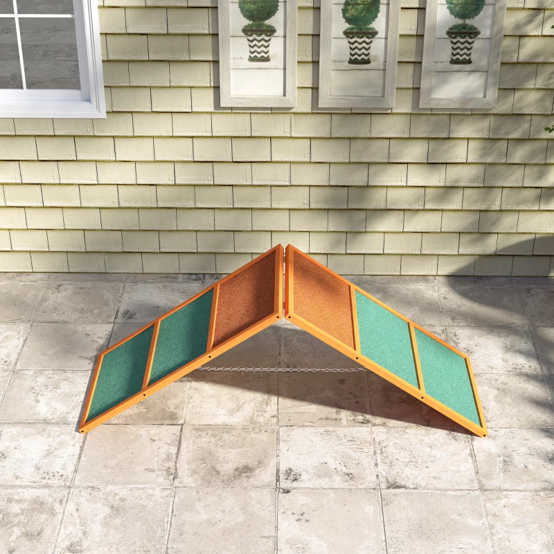 PawHut Agility Hunderampe, klappbar, verstellbare Höhe, rutschfest, Tannenholz, bis 40 kg, 173 x 59 x 66 cm, Orange/Grün(m-7)