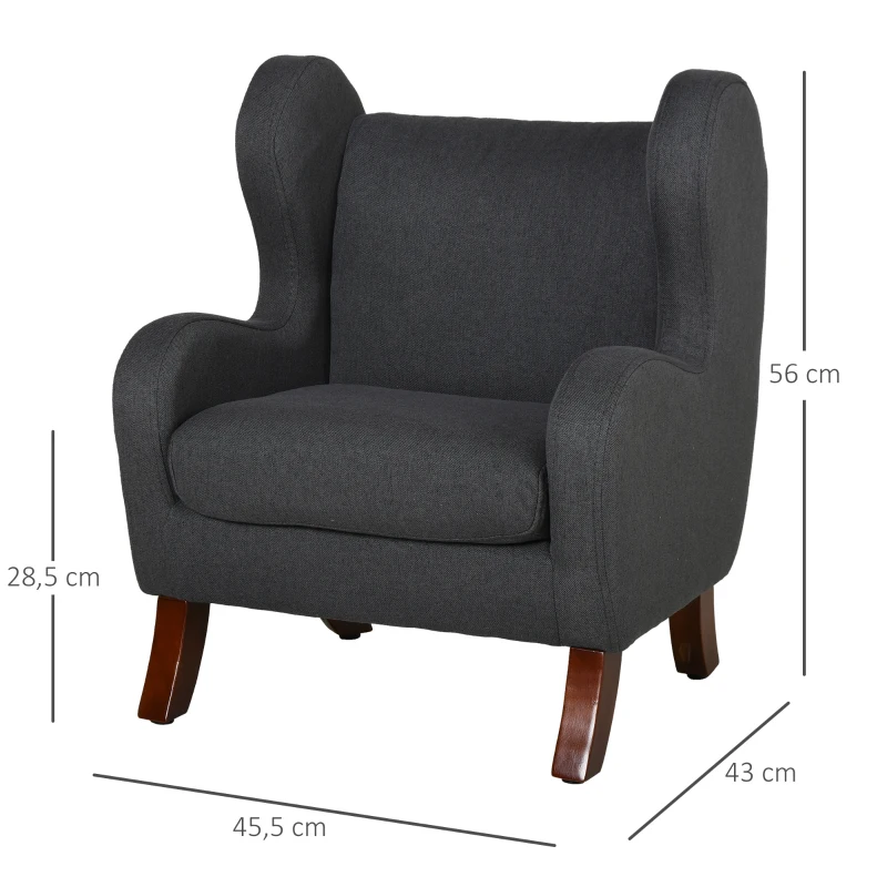 HOMCOM Fauteuil Enfant Oreilles Grand Confort accoudoirs Assise Dossier garnissage Mousse Haute densité piètement Bois hévéa Verni Lin Gris