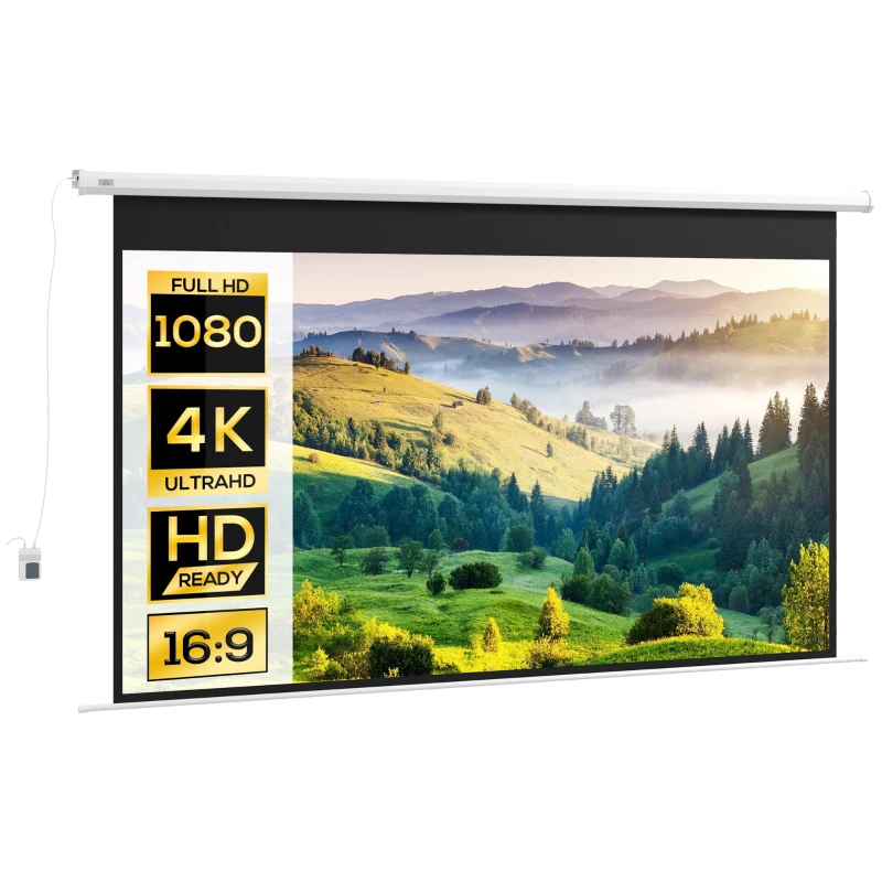 HOMCOM Beamer-Leinwand, 16:9 Format, Fernbedienung, 266 x 149 cm (120 Zoll), Weiß(m-10)