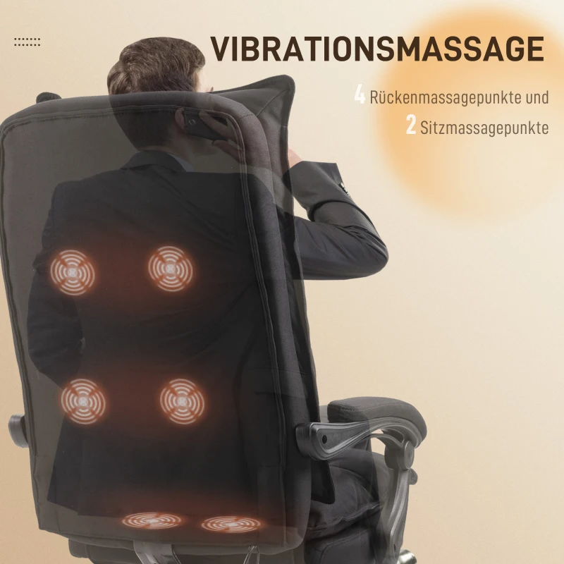 Vinsetto Bürostuhl mit Massagefunktion, Ergonomischer Schreibtischstuhl mit Liege- & Drehfunktion, mit Fußstütze, Schwarz