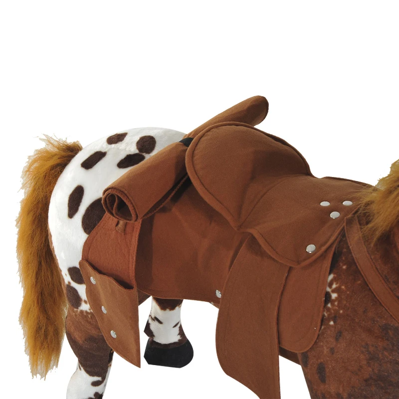 HOMCOM Reitpferd Spielpferd zum Reiten Stehpferd mit Sattel, Sound, Steigbügel Plüschpferd für Kinder ab 2 Jahren Braun