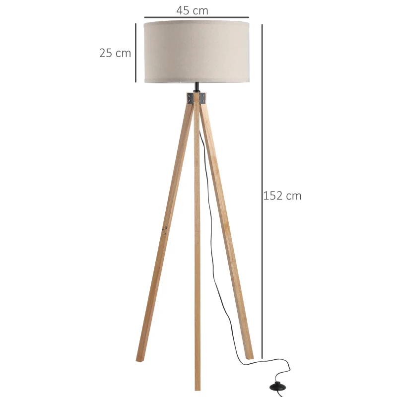 HOMCOM Lampada da Terra con Treppiede e Paralume in Lino Beige per Soggiorno, Compatibilità Lampadine E27, Ф45 x 152cm