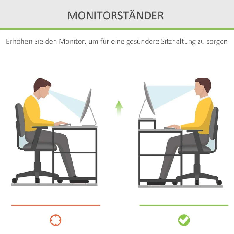 HOMCOM Monitorständer mit Schublade Bildschirmerhöhung Monitor Ständer Bildschirmständer für PC Notebook Drucker 49 x 25,5 x 11,5 cm Natur