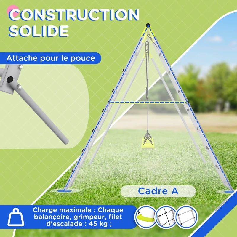 Outsunny 4 en 1 balançoire portique pour enfant avec 2 siège de balançoire échelle grimpeuse et filet d'escalade vert