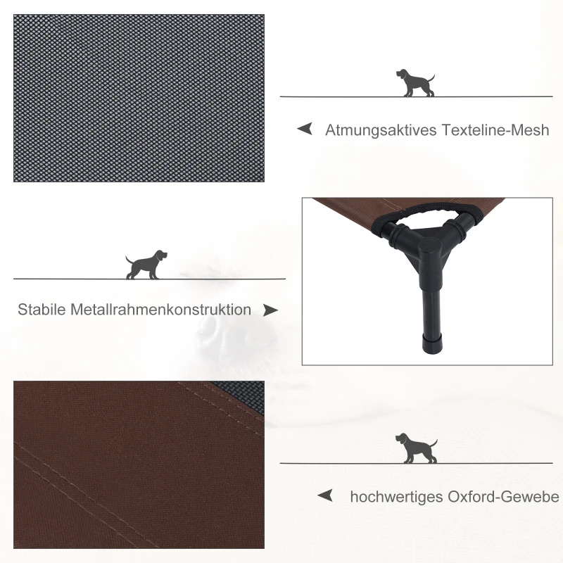 PawHut Hundeliege Outdoor, Kühlendes Haustierliege für Groß Hunde, Erhöhtes Hundebett Schlafplatz mit robuster Metallrahmen, Atmungsaktivem Mesh für Garten Outdoor, 92 x 76 x 18 cm, Kaffee-Braun