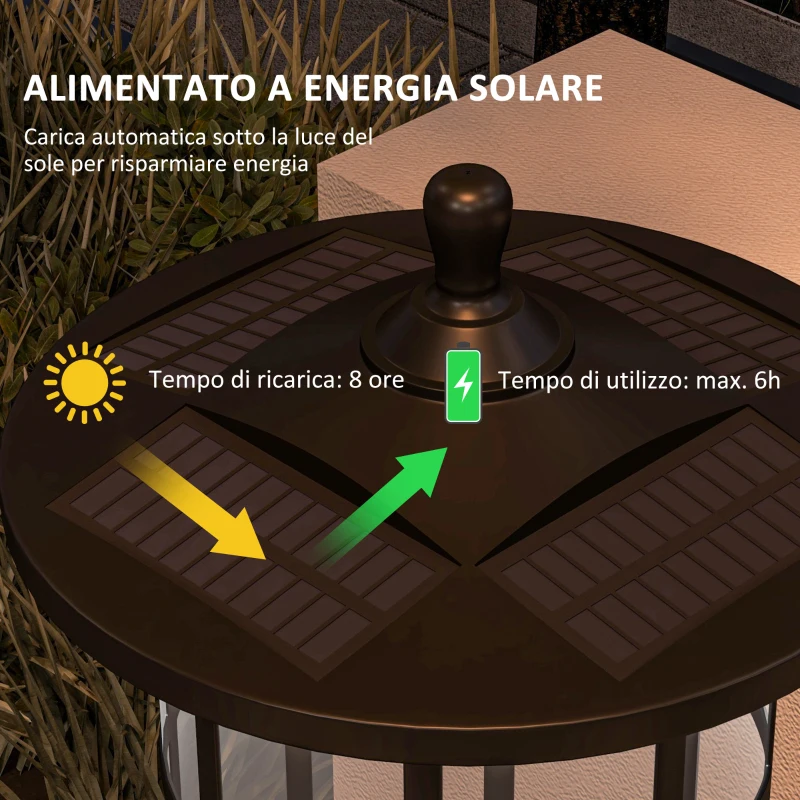 Outsunny Lampione Solare da Giardino Alto 184cm con Luce LED Bianco Freddo e IP44, Nero
