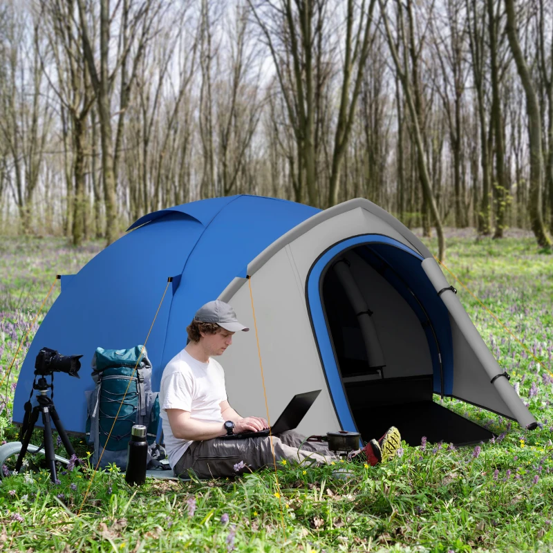 Outsunny Two-Man Dome Tent, with Front Vestibule - Blue/Grey