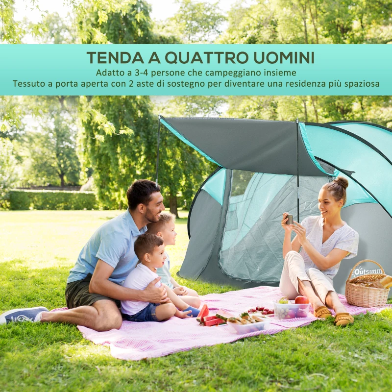 Outsunny Tenda da Campeggio 3 Persone a Cupola, Tenda Pop-Up Automatica a Igloo, 286x209x122cm, Azzurro