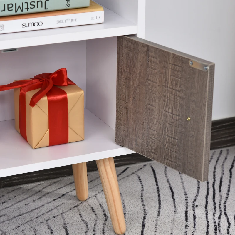 HOMCOM Meuble buffet scandinave bibliothèque meuble de rangement en bois panneaux de particules blanc gris