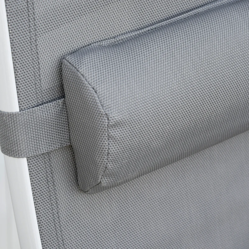 Outsunny Bain de soleil transat pliable dossier inclinable multi-positions têtière fournie alu. textilène gris