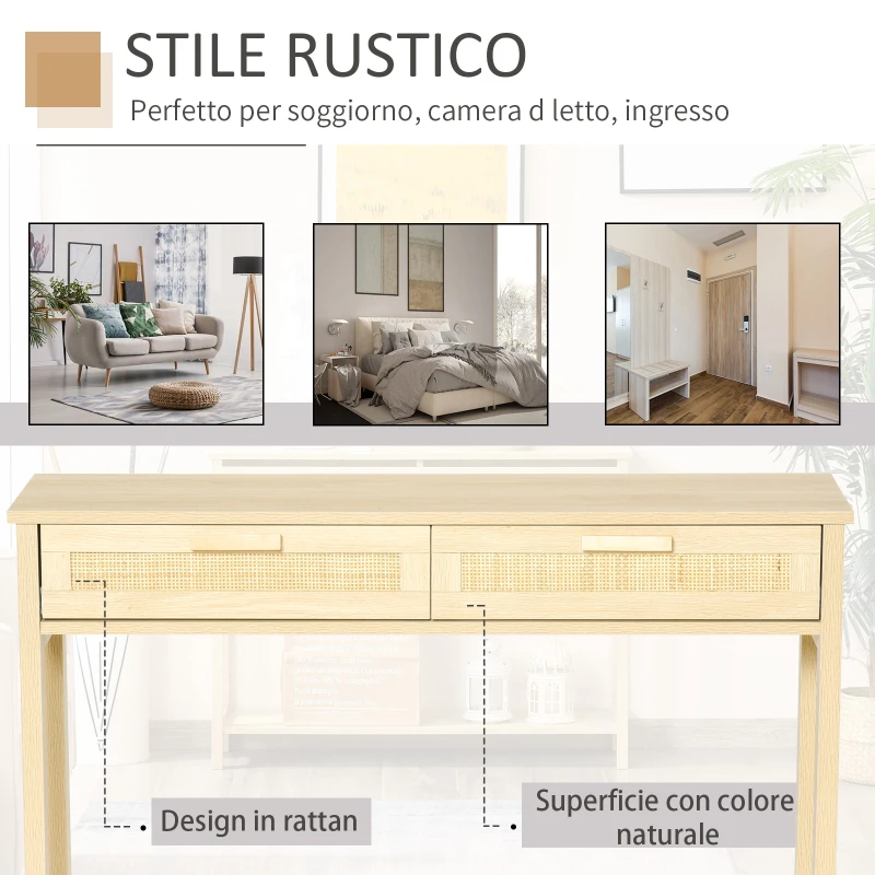 HOMCOM Tavolo Consolle in Legno per Ingresso, Salotto, Camera con 2 Cassetti, Stile Shabby Chic Color Legno, 100x30x76cm