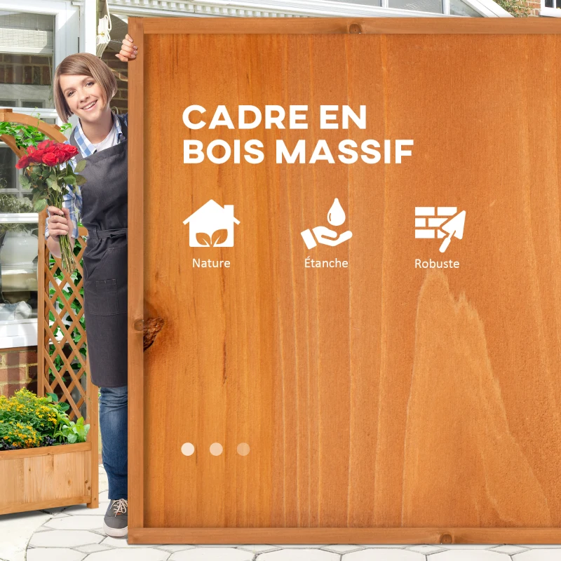 Outsunny Jardinière rectangulaire sur pied avec treillis et arche - 83 x 36 x 152 cm - fond à lattes - bois sapin pré-huilé