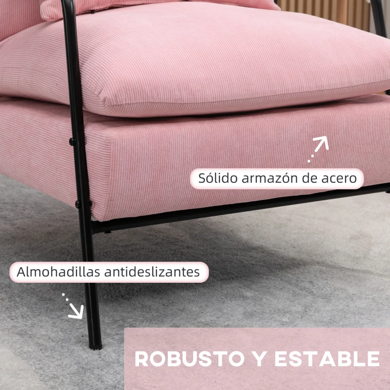 HOMCOM Sillón de Relax con Reposapiés Sillón Reclinable con Respaldo Ajustable Tapizado en Pana 68x91,5x88 cm Rosa